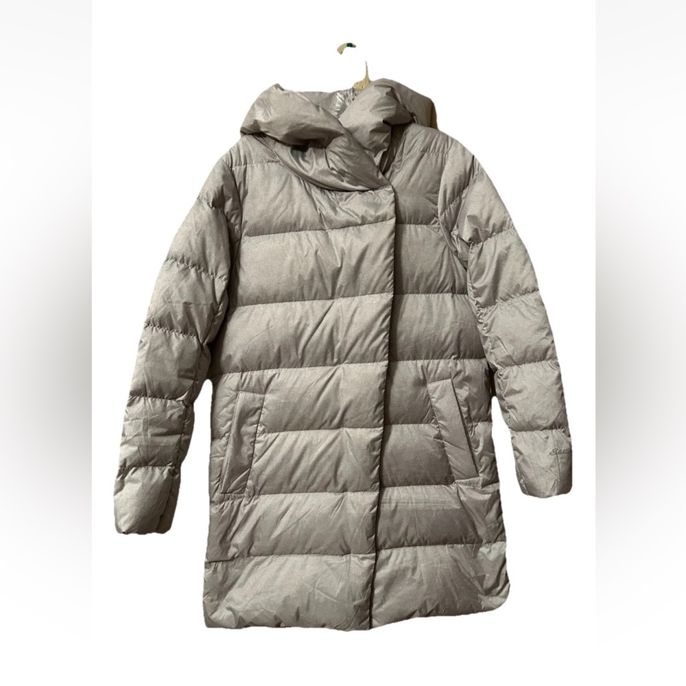 Eddie Bauer Women's Silver Mid-length Down  Puffer Jacket, Size Small